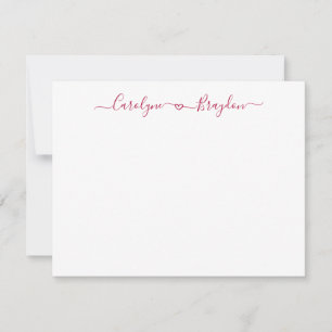Burgundy Script Heart Couple Name Wedding Newlywed Card