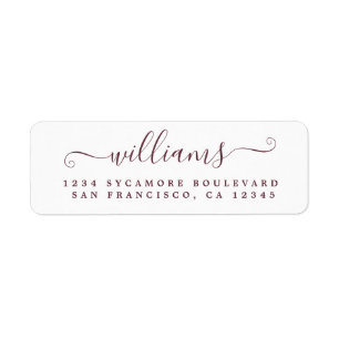 Burgundy Script Last Name Return Address