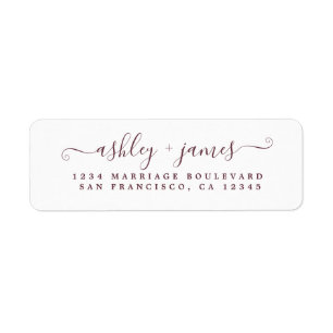 Burgundy Script Mariage blanc Adresse de retour