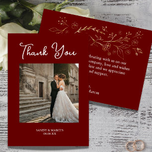 Burgundy Script Mariage Photo Carte de remerciemen