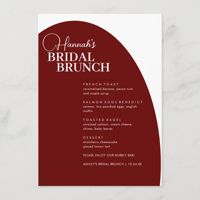 Burgundy Script Menu de Brunch nuptial minimal (Devant)