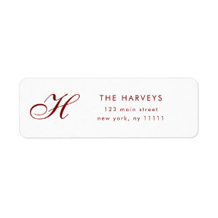 Burgundy Script Monogram Return Address Label