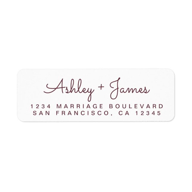 Burgundy Script Names Mariage Adresse de retour (Devant)