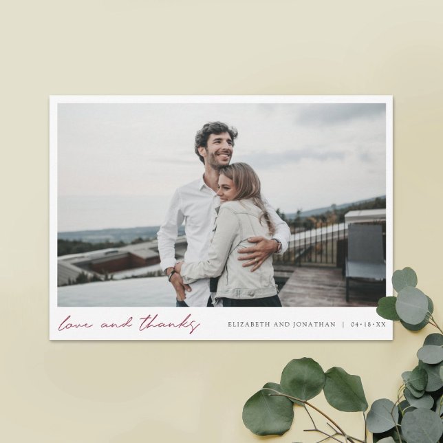 Burgundy Script Photo Love et Merci Mariage (Créateur téléchargé)