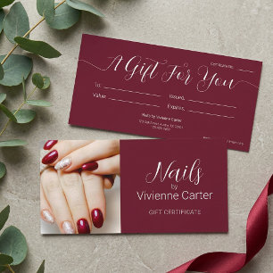 Burgundy Script Photo Nail Salon Gift Certificate
