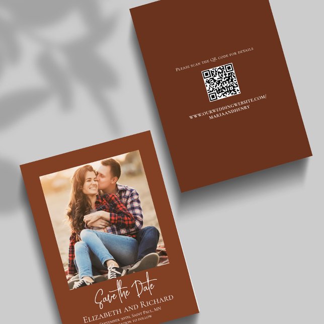 Burgundy Script Photo Wedding Save the Date (Burgundy solid colored photo wedding save the date card.)