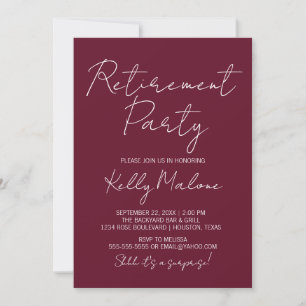Burgundy Script Retirement Party Invitation