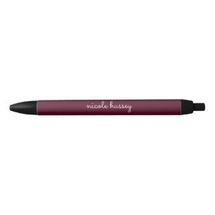 Burgundy Script Stylish Monogram Modern Black Ink Pen