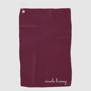 Burgundy Script    Stylish Monogram Modern Golf Towel