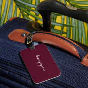 Burgundy Script Stylish Monogram Modern Luggage Tag