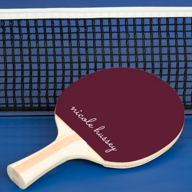 Burgundy Script  | Stylish Monogram Modern Ping Pong Paddle (Insitu)