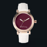 Burgundy Script  | Stylish Monogram Modern Watch<br><div class="desc">A simple stylish custom monogram design in an casual handwritten in striking monochrome Burgundy. The monogram can easily be personalized to make a design as unique as you are! The perfect trendy gift or accessory for any occasion.</div>