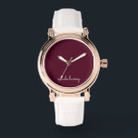 Burgundy Script  | Stylish Monogram Modern Watch<br><div class="desc">A simple stylish custom monogram design in an casual handwritten in striking monochrome Burgundy. The monogram can easily be personalized to make a design as unique as you are! The perfect trendy gift or accessory for any occasion.</div>