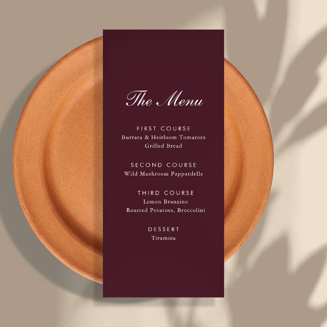 Burgundy Script Tuscan Villa Wedding Menu (Creator Uploaded)