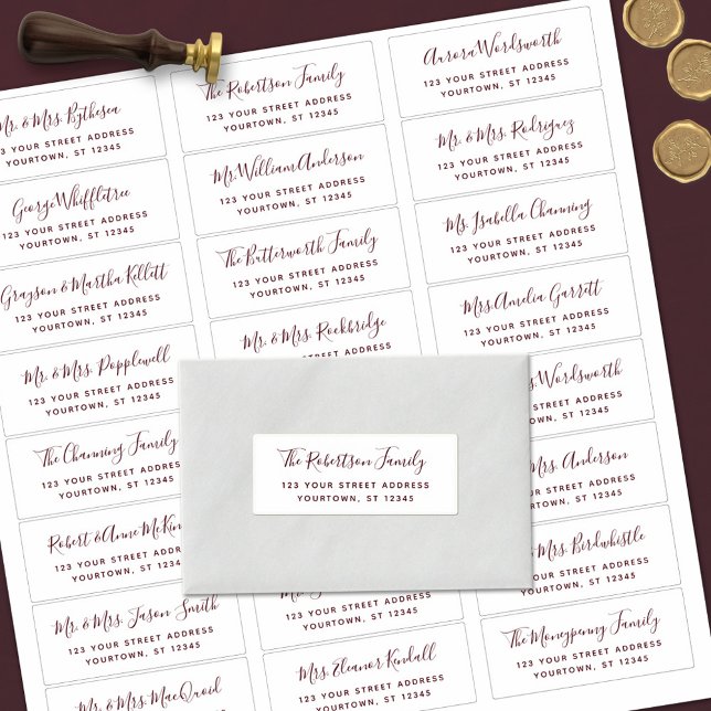 Burgundy Script Wedding Guest Address Labels (Creator Uploaded)