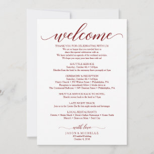 Burgundy Script Wedding Itinerary -Wedding Welcome