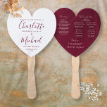 Burgundy Script Wedding Program Heart  Hand Fan<br><div class="desc">Featuring chic modern typography,  this stylish wedding program can be personalized with your special wedding day information. You can customize the background colour to match your wedding theme. Designed by Thisisnotme©</div>