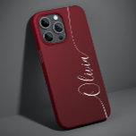 Burgundy Shimmer Elegant Calligraphy Script Name Case-Mate iPhone 14 Case<br><div class="desc">Burgundy Red Shimmer White Elegant Calligraphy Script Custom Personalized Name iPhone 14 Smart Phone Cases features a modern and trendy simple and stylish design with your personalized name in elegant hand written calligraphy script typography on a metallic burgundy red shimmer background. Designed by ©Evco Studio www.zazzle.com/store/evcostudio</div>