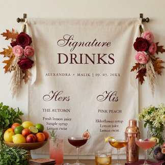 Burgundy Signature Drink wedding sign Tapestry