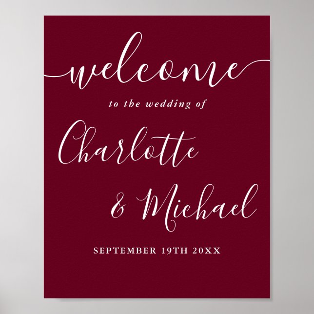 Burgundy Signature Script Mariage Affiche de bienv (Devant)