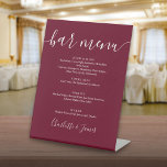 Burgundy Signature Script Wedding Bar Menu Pedestal Sign<br><div class="desc">This elegant burgundy minimalist bar menu sign is perfect for all celebrations. Designed by Thisisnotme©</div>