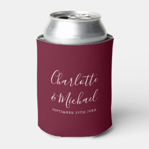 Burgundy Signature Script Wedding Can Cooler