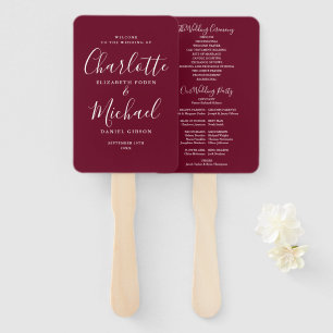 Burgundy Signature Script Wedding Program Hand Fan