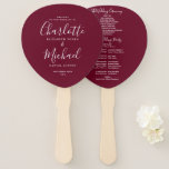 Burgundy Signature Script Wedding Program Hand Fan<br><div class="desc">Featuring chic modern typography,  this stylish wedding program can be personalized with your special wedding day information. You can customize the background colour to match your wedding theme. Designed by Thisisnotme©</div>