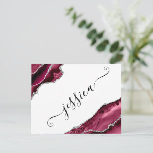 Burgundy & Silver Agate Borders Personalized Card