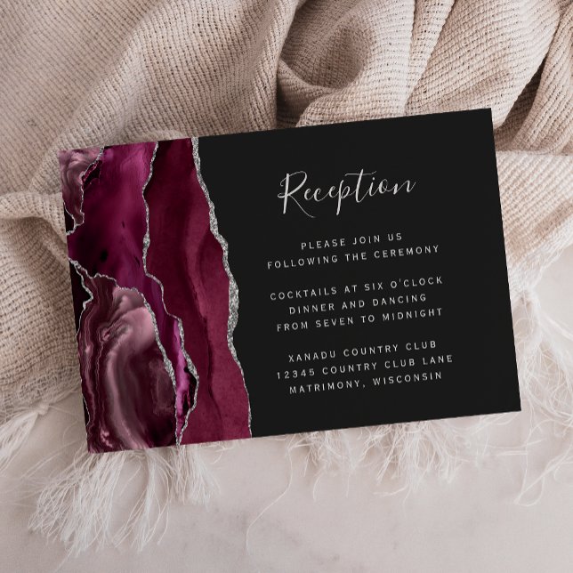 Burgundy Silver Agate Dark Wedding Reception Enclosure Card (Creator Uploaded)