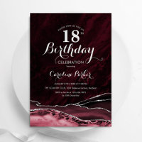 Burgundy Silver Agate Marble 18th Birthday