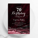 Burgundy Silver Agate Marble 70th Birthday Invitation<br><div class="desc">Burgundy and silver agate 70th birthday party invitation. Elegant modern design featuring marsala wine,  dark red watercolor agate marble geode background,  faux glitter silver and typography script font. Trendy invite card perfect for a stylish women's bday celebration. Printed Zazzle invitations or instant download digital printable template.</div>