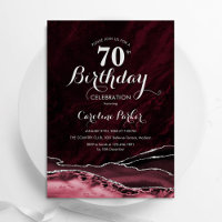 Burgundy Silver Agate Marble 70th Birthday