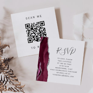 Burgundy Silver Agate Wedding QR Code RSVP Enclosure Card