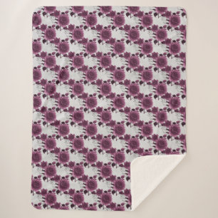 Burgundy Silver Floral Sherpa Blanket