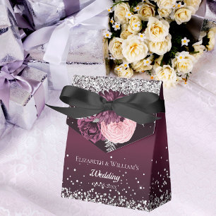 Burgundy silver florals thank you wedding favor box
