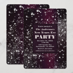 Burgundy Silver Glam Glitter New Years Eve Party Invitation