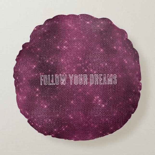 Burgundy Silver Glitzy Sparkle Round Pillow (Front)