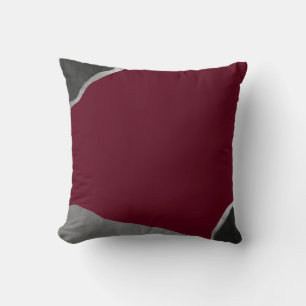 Burgundy Silver Grey Minimalist Abstract Throw Pillow