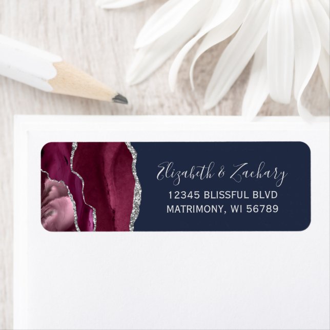 Burgundy Silver Navy Blue Wedding Return Address (Insitu)