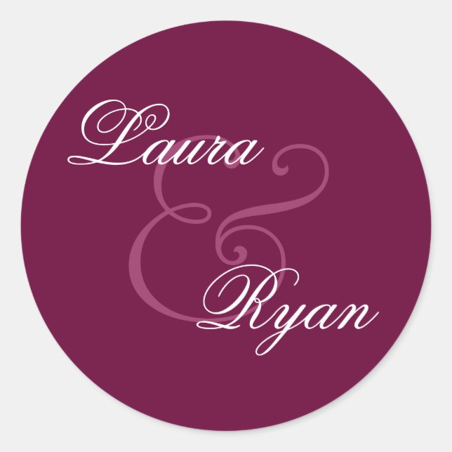 BURGUNDY SILVER PINK Monogram Wedding Sticker (Front)