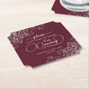 Burgundy & Silver Posh Don't Take My Drink Wedding Paper Coaster