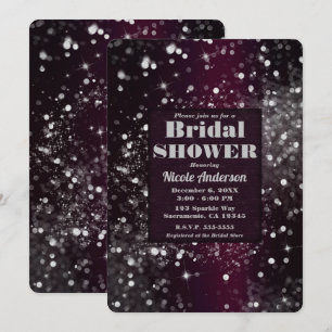 Burgundy Silver Sparkling Lights Bridal Shower Invitation