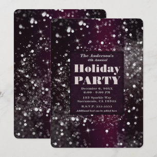 Burgundy Silver Sparkling Lights Holiday Party Invitation