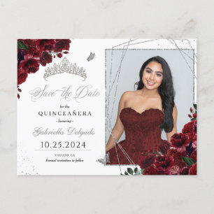 Burgundy & Silver Tiara Quinceañera Photo Postcard
