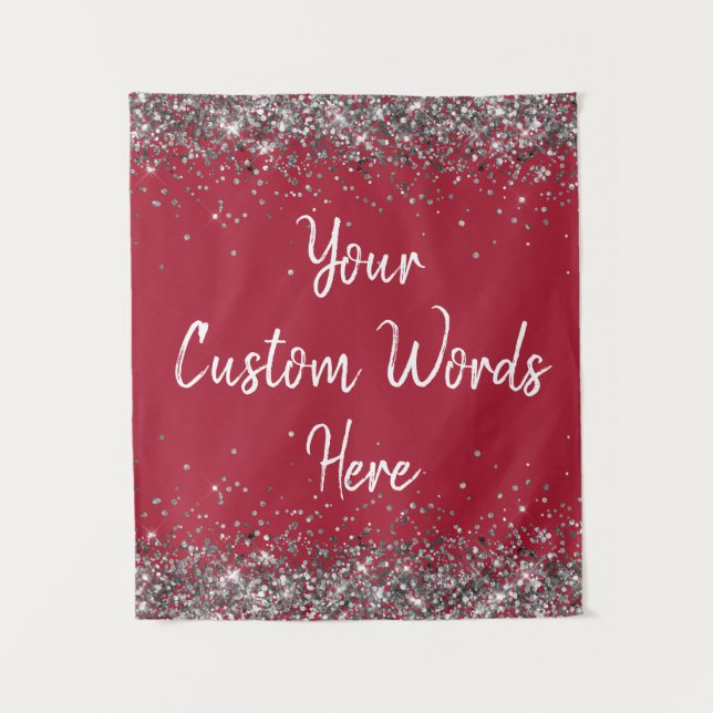 Burgundy Silver White Birthday Party Photo Booth Tapestry (Front)