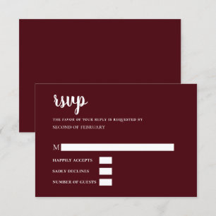 Burgundy Simple Calligraphy Modern RSVP Card