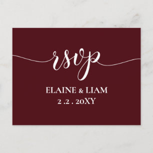 Burgundy Simple Calligraphy Modern RSVP Invitation Postcard