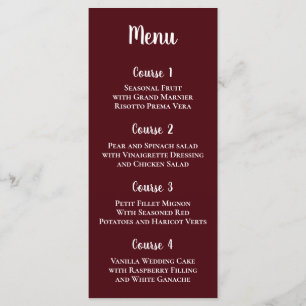 Burgundy Simple Calligraphy Modern Wedding  Menu