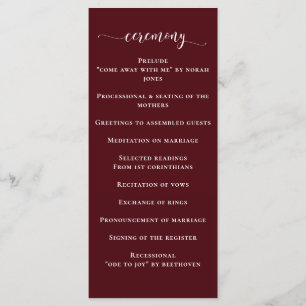 Burgundy Simple Calligraphy Modern Wedding Program